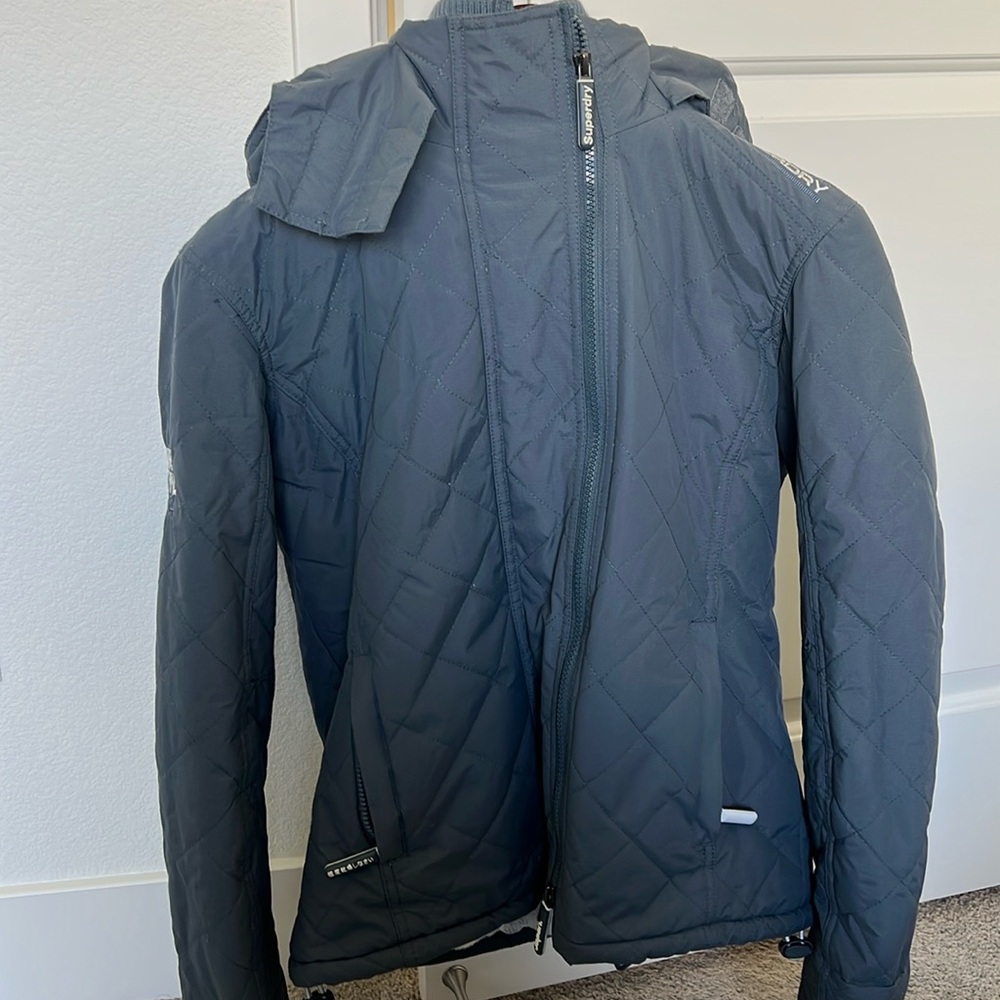 Superdry Original Windcheater Jacket Womens L Gray Hooded fleece Lined